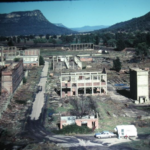 Overhead view of Glen Davis Oil Shake works ruins looking towards the western end of the Capertee Valley.