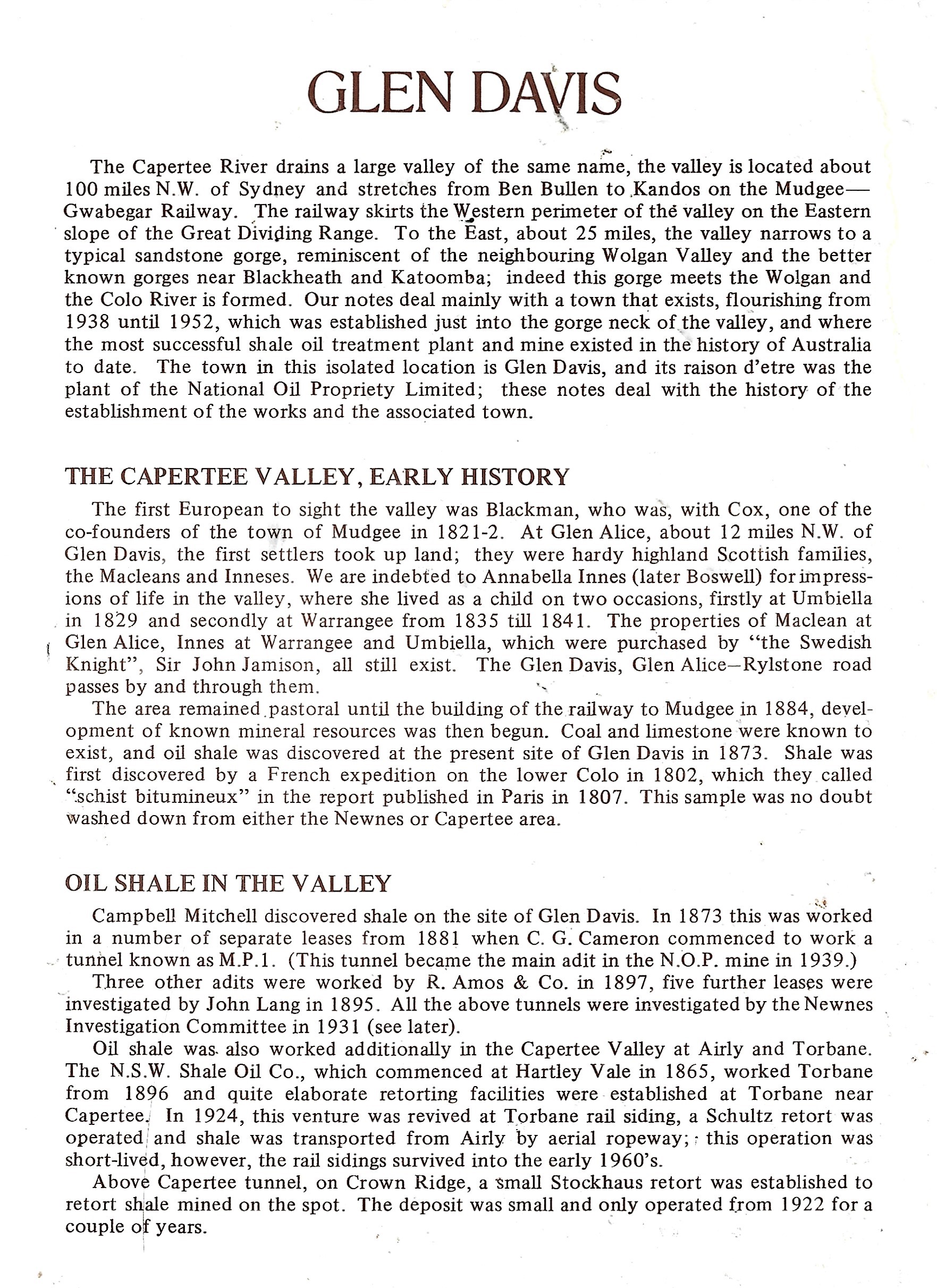 History of Glen Davis by Painted Horse Ranch (1)